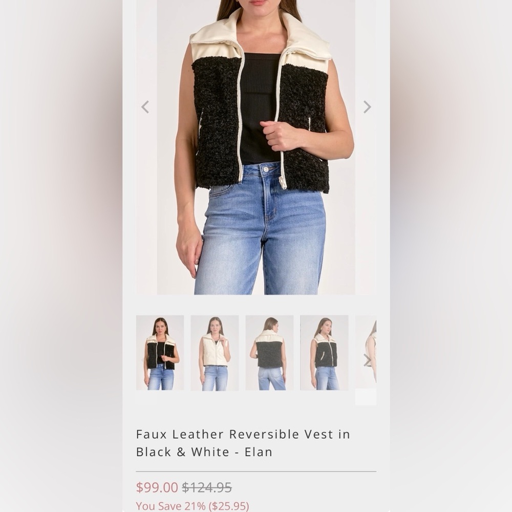 NWT Cream and Black Reversible Faux Leather Vest size M.